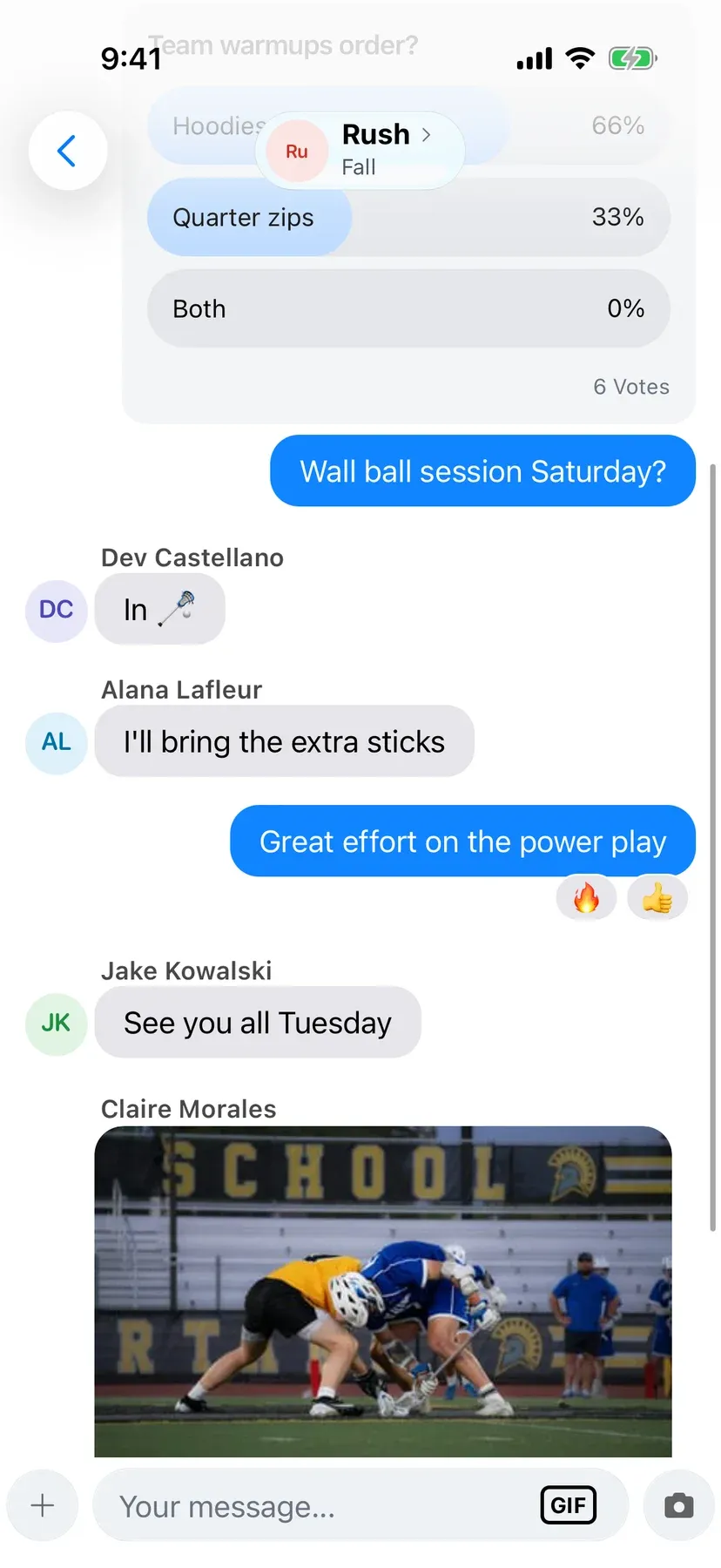 BenchApp team chat conversation
