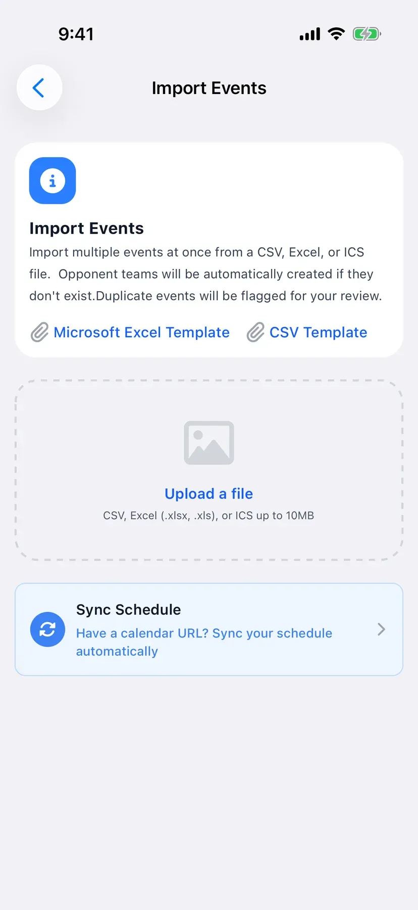 BenchApp on a phone: Import Events with Excel and CSV templates